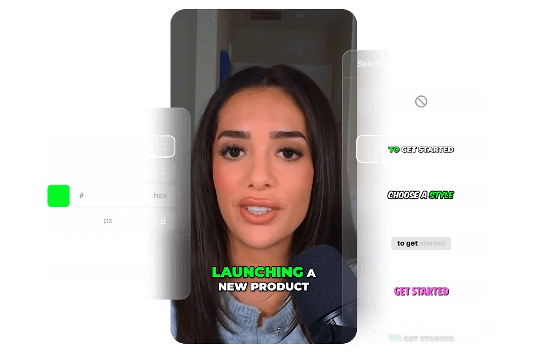 Các kiểu phụ đề động của OpusClip trên một clip dọc người nói trước camera