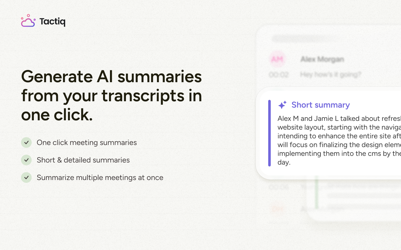 Ảnh giới thiệu Tactiq: AI tạo bản tóm tắt ngắn từ transcript chỉ bằng một cú bấm